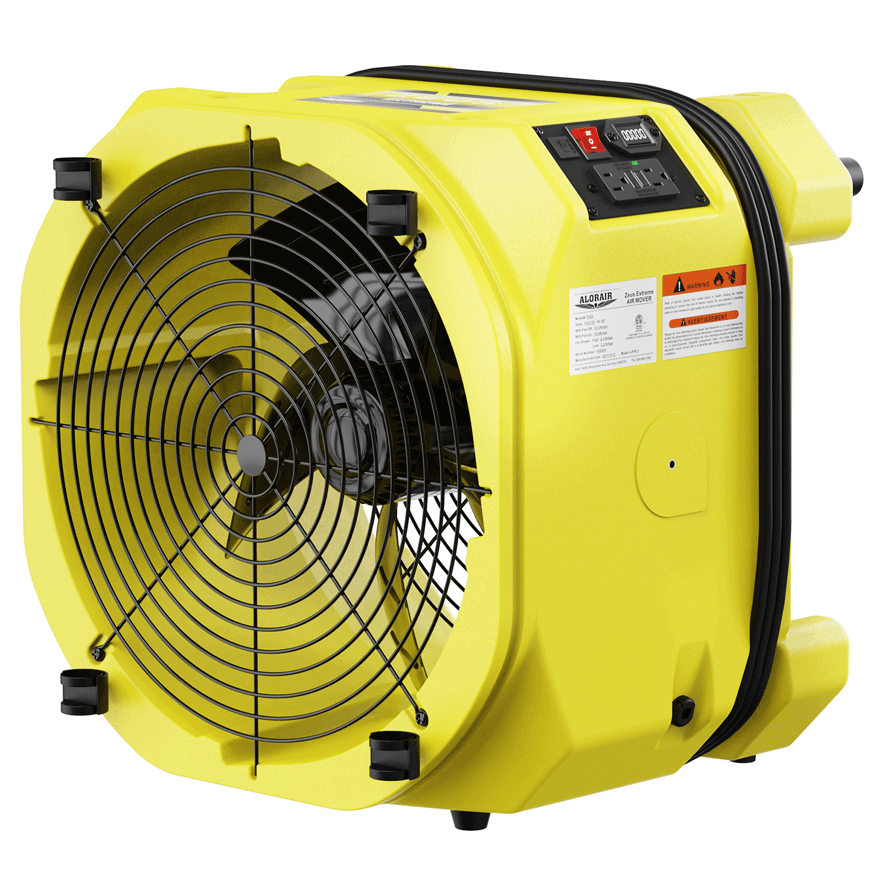 Yellow AlorAir Zeus Extreme axial fan with a round grille