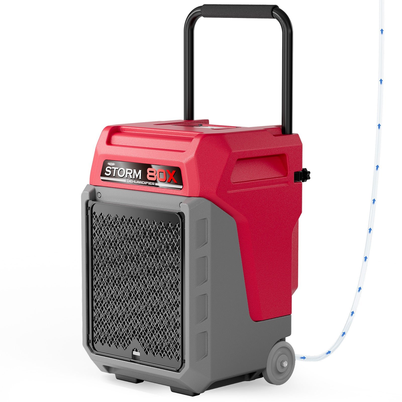 Red AlorAir Storm 80X with wheels and raised telescoping handle