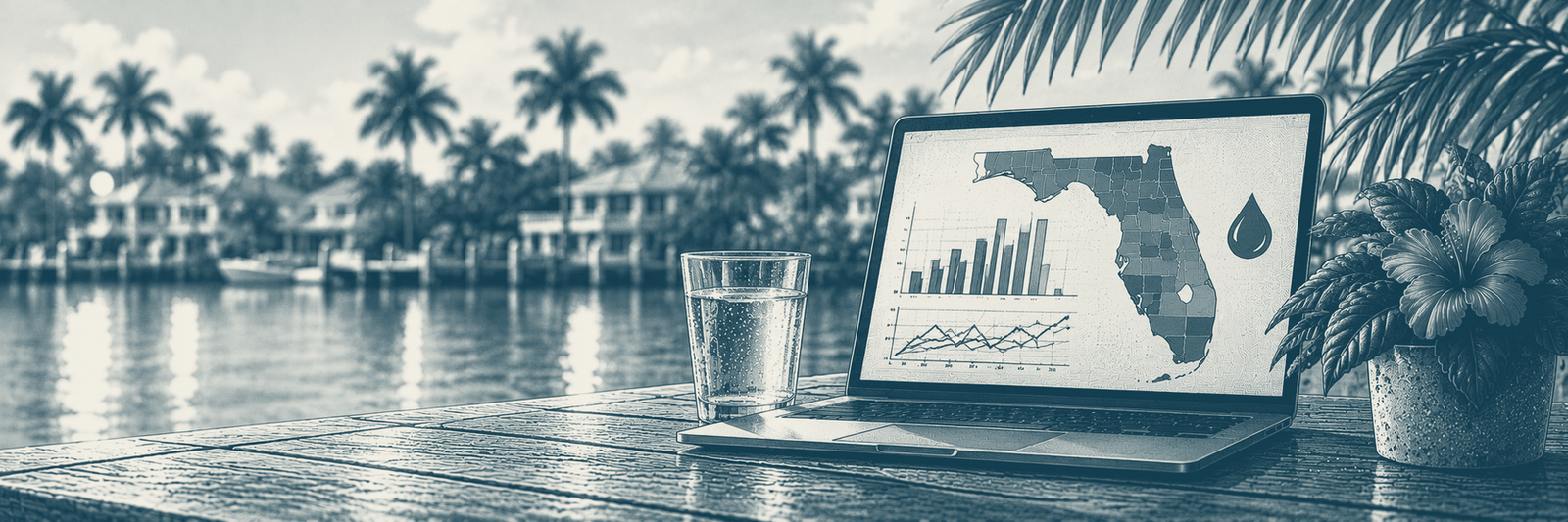Five data streams converging into an outline of Florida, representing the five datasets behind Aridalia research